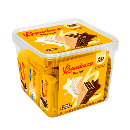 Bauducco Chocolate & Vanilla Wafer Cookies, Single Serve Crispy & Delicate Wafer Cookies with 3 Layers of Cream, Vegan and Kosher, Delicious Sweet Snack on The Go or Dessert 28.2oz (Pack of 20)