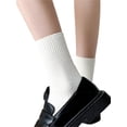 thumbnail image 3 of Women's Middle Tube Socks Above Ankle Crew Socks Solid Color Ribbed Texture Socks Indoor Outdoor Warm Short Socks, 3 of 4