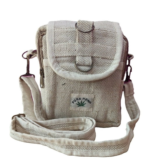 FibreGold Unisex Adjustable Length Hemp Organic Cotton Shoulder Bag, Beige, 1