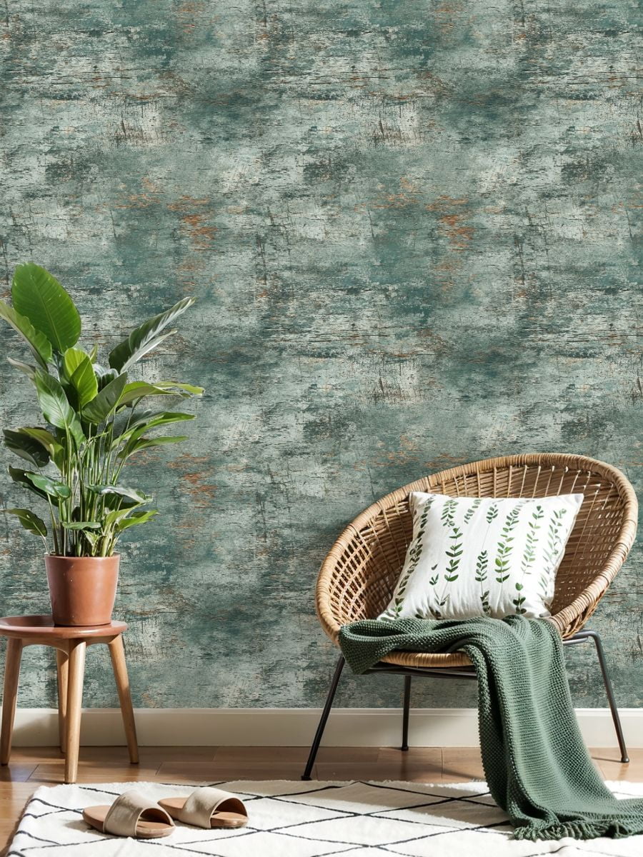 Industrial Peel and Stick Wallpaper 23.6in x 9.8ft Abstract Grunge Texture Teal Copper Tones Rustic Contact Paper Vinyl Waterproof Self Adhesive Wall Paper for Bedroom Shelf Cabinet Renter Friendly