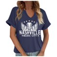 thumbnail image 1 of Plus Size Tshirts Ladies Summer Solid Color V Neck Printed Short Sleeved T Shirt Womens Shirt Blue S, 1 of 4