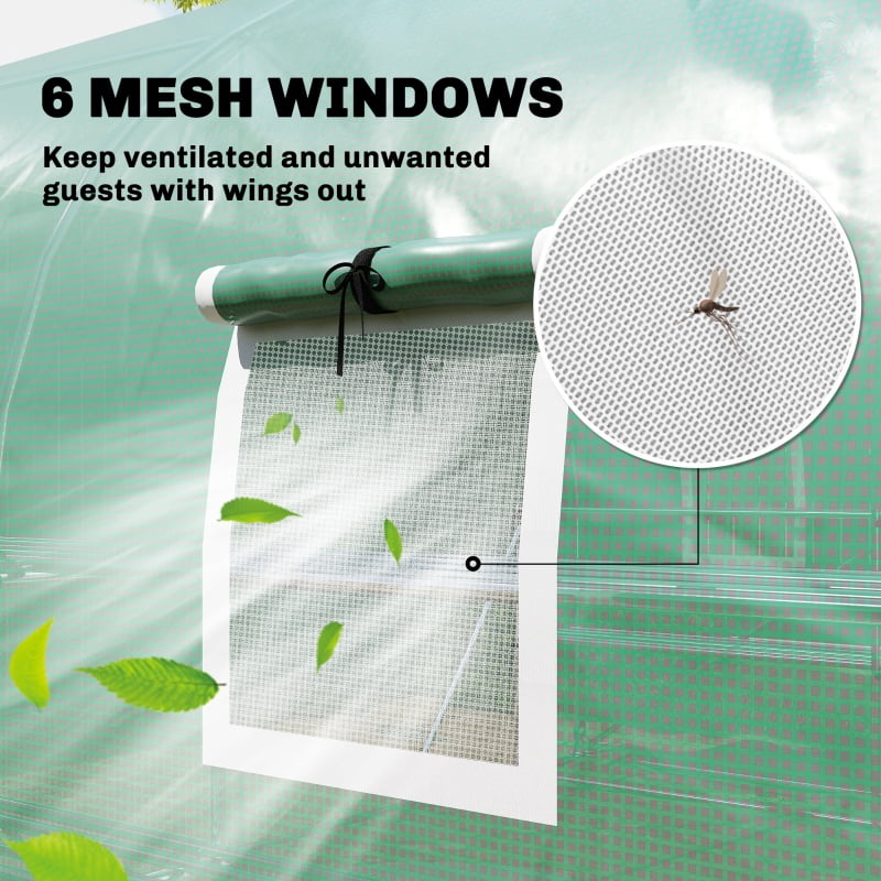 Alvantor Green 10x11x6 Walk-in Tunnel Greenhouse with Shelves, Mesh Door & Windows, PE Cover Plant