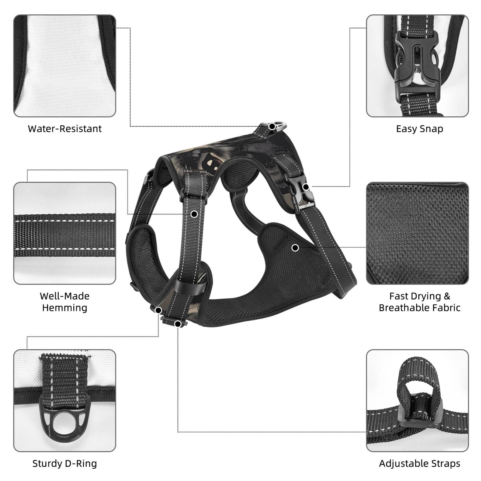 Fuzoiu Vintage Dog Illustration Print Reflective Dog Harness,Adjustable, Breathable Pet Vest,Dog Harness No Pull,No Choke Pet Vest for Small, Medium, and Large Dogs-Small
