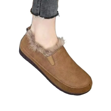 

Woobling Womens Flats Slip On Casual Shoes Faux Fur Loafers Lightweight Moccasins Outdoor Driving Winter Shoe Brown 4.5