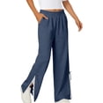 thumbnail image 5 of Sweatpants for Women 2026 Spring Fall Elastic Waist Wide Leg Lace Side Split Hem Casual Loose Sweat Pants with Pockets, 5 of 9
