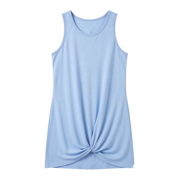 Tween Girls Solid Color Sleeveless Dress Casual Summer Daily Wear for 6-14Y