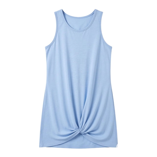 QHFBli Cache-Maillot pour Filles Protection UV Sans Manches Cache-Maillot Robe de Plage Été Bleu Clair 9-10 Ans