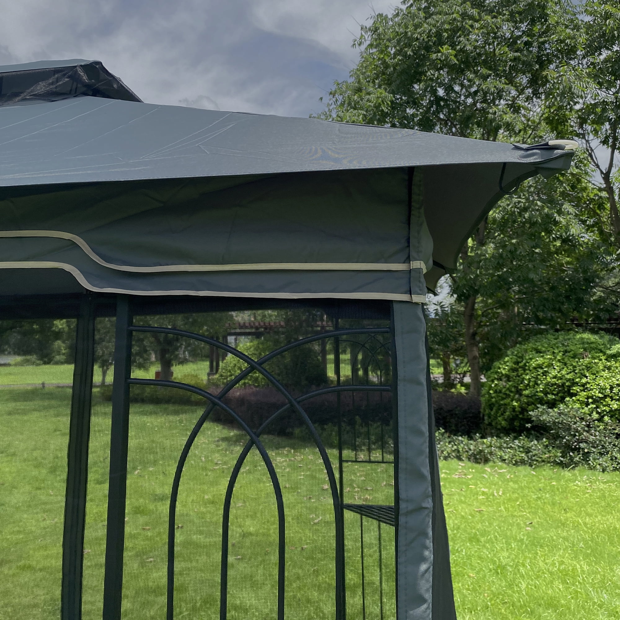 Outdoor Gazebo Tent, 13x10 FT Double Roof Tent with Mosquito Net for Garden Backyard, Gray Top