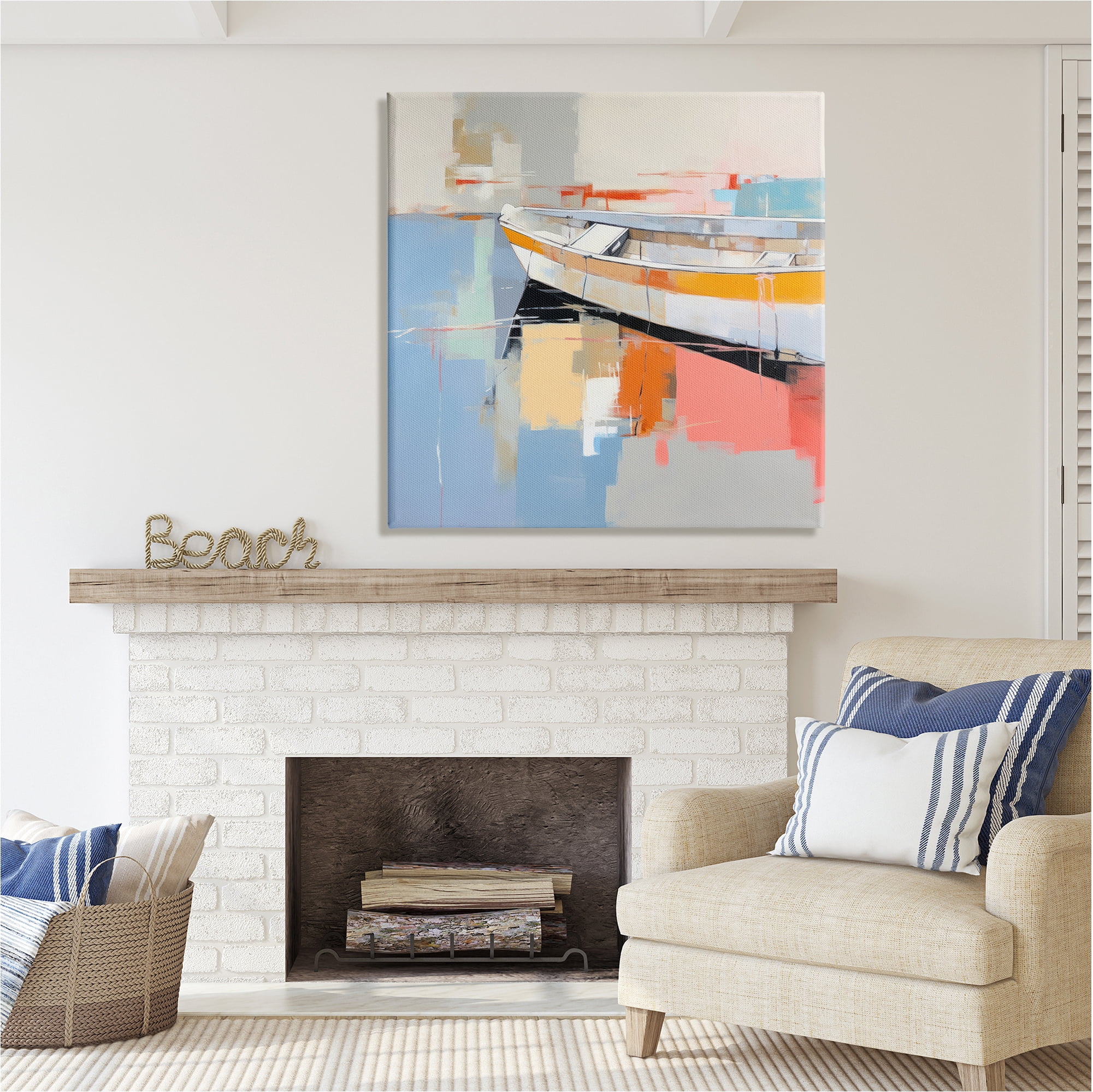 Stupell Industries Modern Boat Painting Abstract Painting Gallery Wrapped Canvas Art Print Wall Art, 36 x 36