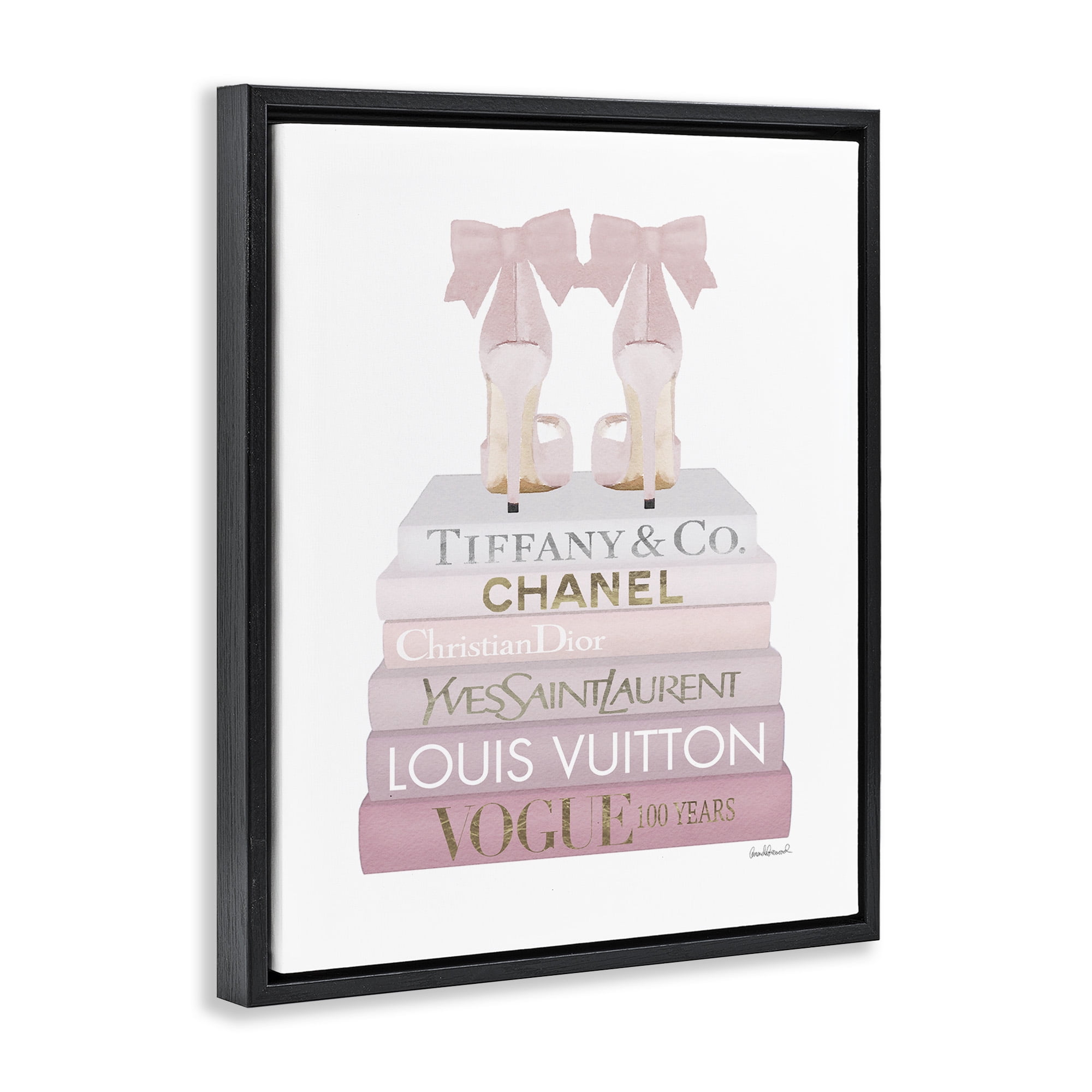 Stupell Industries Chic Shoes Glam Bookstack Beauty & Fashion Painting Black Floater Framed Canvas Art Print Wall Art, 25 x 31