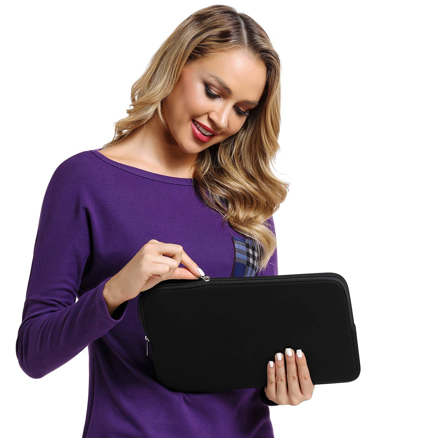 13-14 Inch Laptop Carrying Sleeve Case, Multi-Purpose Computer Bag with Zipper for Storage Travel Work Use, Slim Lightweight Design, Black