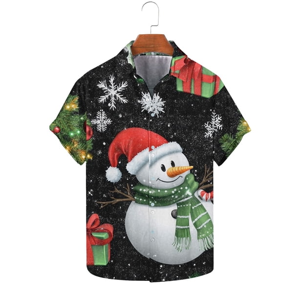 Blusa y camisa de manga corta con cuello vuelto Camisa de manga corta con estampado navideño para hombre Camisa informal de manga corta con solapa para hombre Tops para hombre
