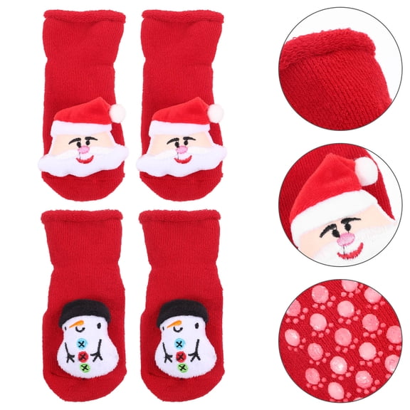 Luxshiny 2 Pairs Newborn Festive Red Cotton Socks Soft Comfortable Baby Footwear