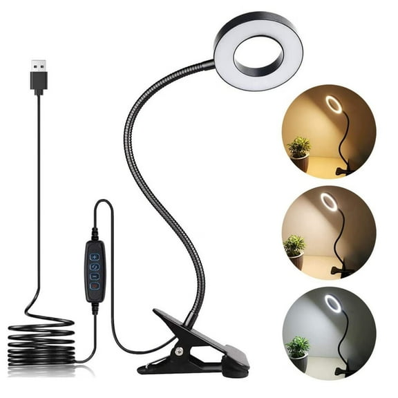 Clip on Light LED Reading Book Study Lamp 3 Color Modes 10 Brightness Eye Protection 360° Flexible Gooseneck Student Dormitory Office Desk Lamp at Night in Bed