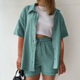 thumbnail image 4 of Riforla Women's Solid Color Short Sleeve Shirt & Casual Shorts 2 Piece Set Comfortable Summer Outfit Matching Sets Women Clothing Blue XL, 4 of 6