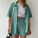 thumbnail image 3 of Conjunto de 2 piezas para mujer con camiseta de manga corta lisa y pantalones cortos: conjunto informal para el verano, tejido fácil de cuidar, 3 of 6