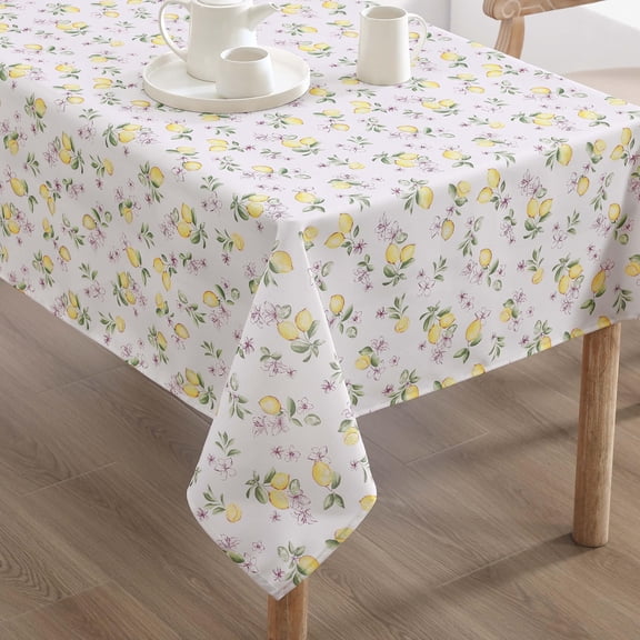 Verolix Lemon Floral Tablecloth 60 x 84 Inch Rectangular, Decorative Waterproof Polyester Table Cover, Elegant Botanical Table Cloth for Dining Kitchen Party Indoor Outdoor