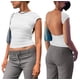 thumbnail image 1 of Top corto con espalda descubierta para mujer, camiseta informal de manga corta con cuello redondo, ropa de calle ajustada, jerséis básicos, Y2K, 2023, 1 of 5