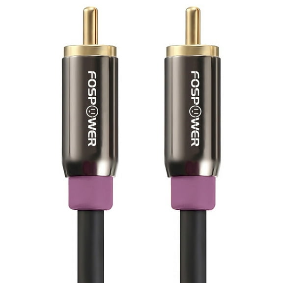 FosPower Subwoofer Cable Audio RCA to RCA (15 Feet), 24K Gold Plated 1-Male to 1-Male Dual Shielded Cord