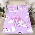 thumbnail image 2 of Homewish Cartoon Rainbow 3pcs Twin Sheet Sets For Kids Boys Girls,Kawaii Animal Unicorn Twin Fitted Sheet,Dreamy Princess Castle Breathable Flat Sheet,Microfiber Bedroom Decor, 2 of 7