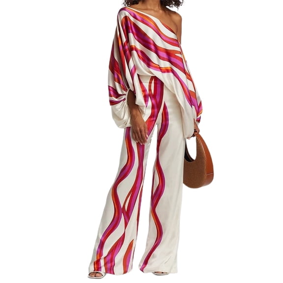 Yokua Fashionable Women Two-Piece Suit Off-Shoulder Tops and Wide-Leg Long Pants
