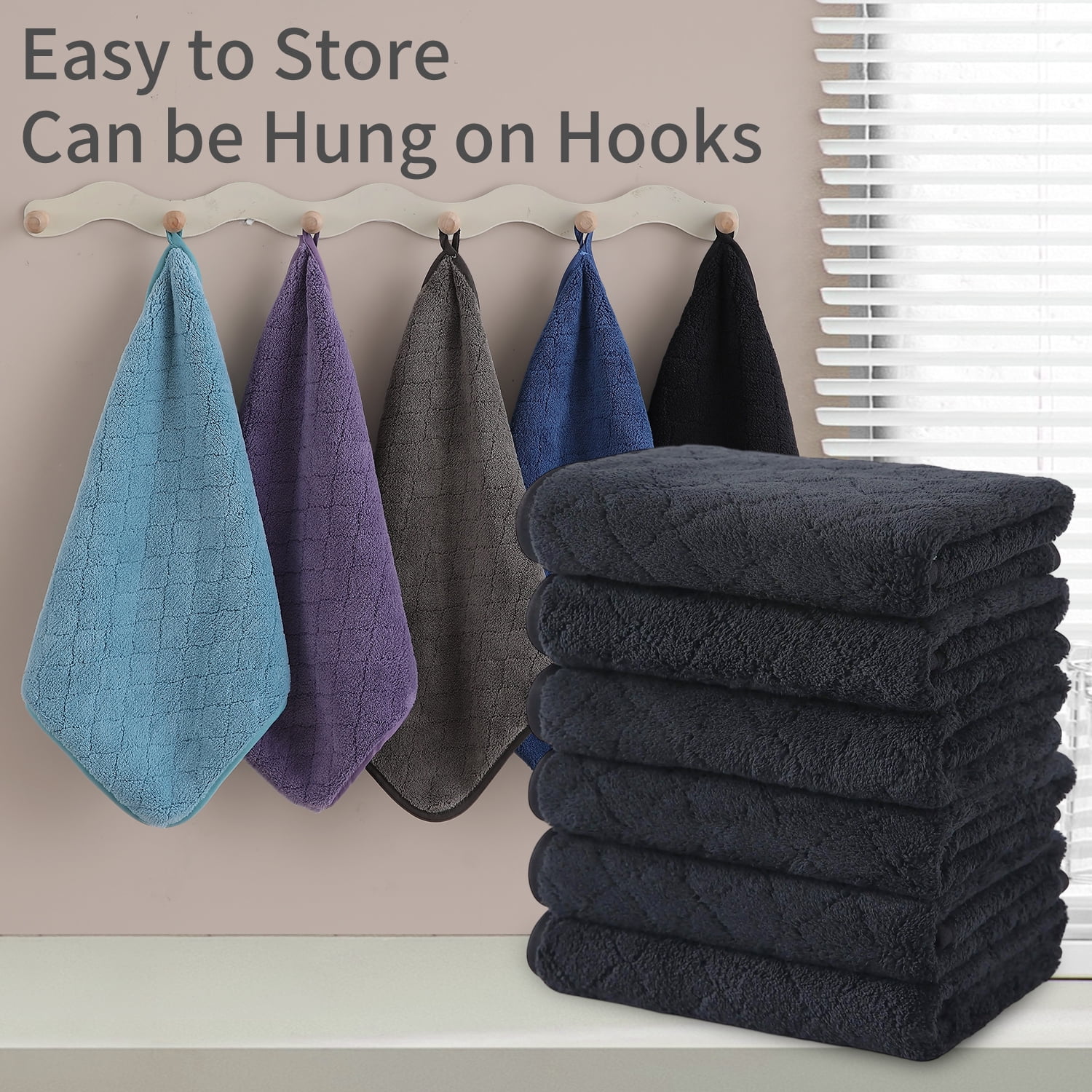 Jessy Home 12 Pack Black Washcloths for Bathroom 13"x13" Ultra Soft Hand Face Towels