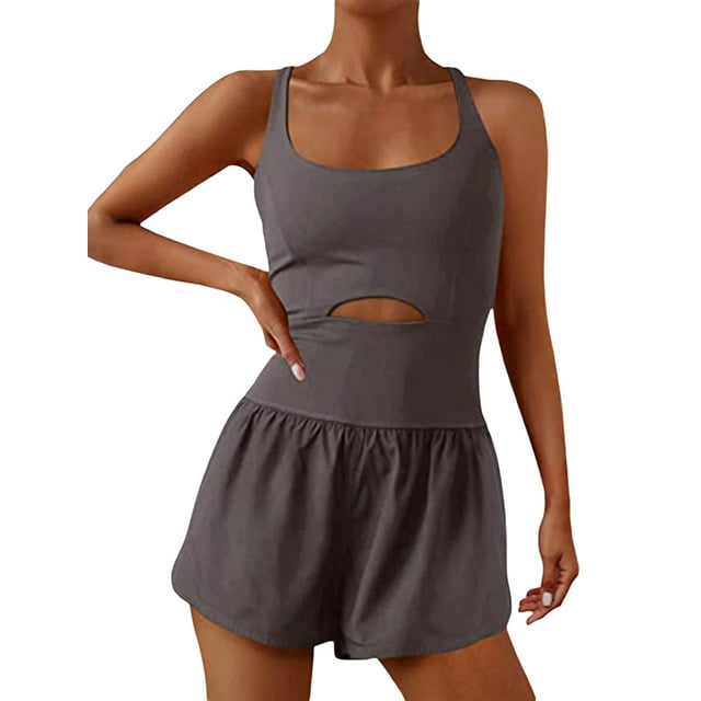 xiaxaixu Combinaisons de Sport Sans Manches pour Femmes, Combishort d'Été Dos Nu Croisé