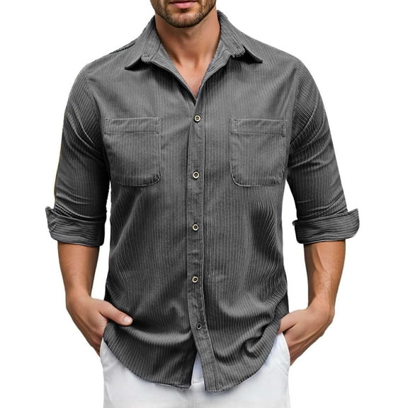 Men's Slim Fit Corduroy Shirt Long Sleeve Button Down Casual Shirt with Chest Pocket for Autumn Winter Daily Wear Mens Summer Lightweight Pullover Tee Shirts