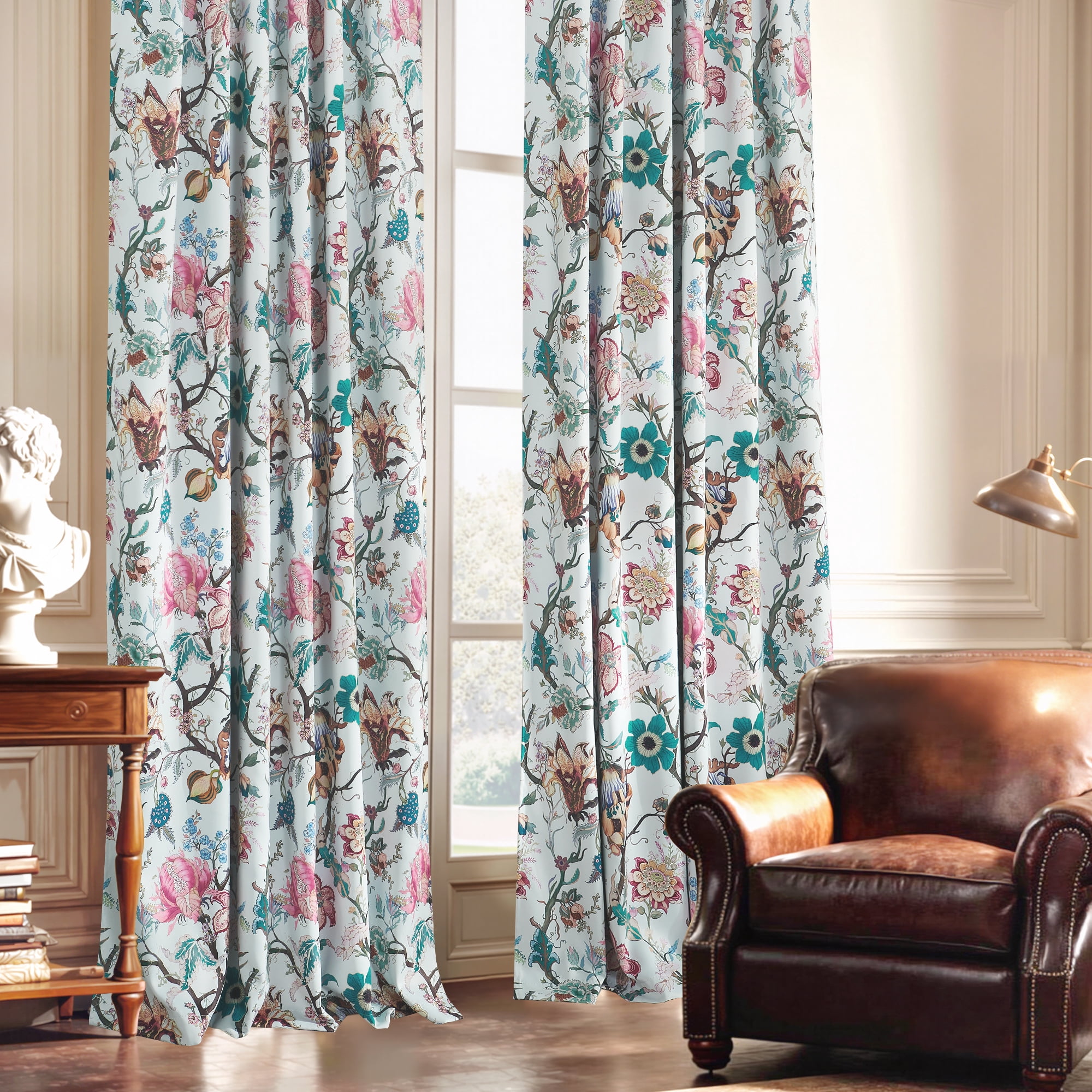 StangH 100% Blackout Floral Curtains with Backtab, Thermal Privacy Drapes Elegant Cottage Vivid Pattern for Balcony/Sliding Door/Home Theater,Coral Red, W52xL96, 2 Panels