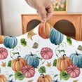 thumbnail image 3 of Thanksgiving Tablecloth Fitted Table Cloths with Elastic：Washable Outdoor Spandex Patio Table Cover for Holiday Blue Pumpins 34 x 34 Inch Square, 3 of 4
