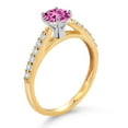 thumbnail image 3 of Gem Stone King 10K Yellow and White Gold Pink Created Sapphire and Lab Grown Diamond Engagement Solitaire Ring (0.73 Cttw, Round 5MM, Gemstone September Birthstone, Available in Size 5, 6, 7, 8, 9), 3 of 4