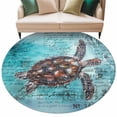 thumbnail image 2 of 8ft Round Rug, Coastal Sea Turtle Non-Skid Rubber Backing Large Area Rugs - Living Room Bedroom Home Office, Blue Nautical Summer Beach Vintage Indoor Floor Mat Carpets Washable Rug, 2 of 9