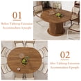 thumbnail image 5 of ChVans 47"-63" Extendable Round Dining Table with Storage, Modern Farmhouse Kitchen Table for 4-8, Round Table with Wood Strip Base, Circle Dining Table, Walnut, 5 of 10