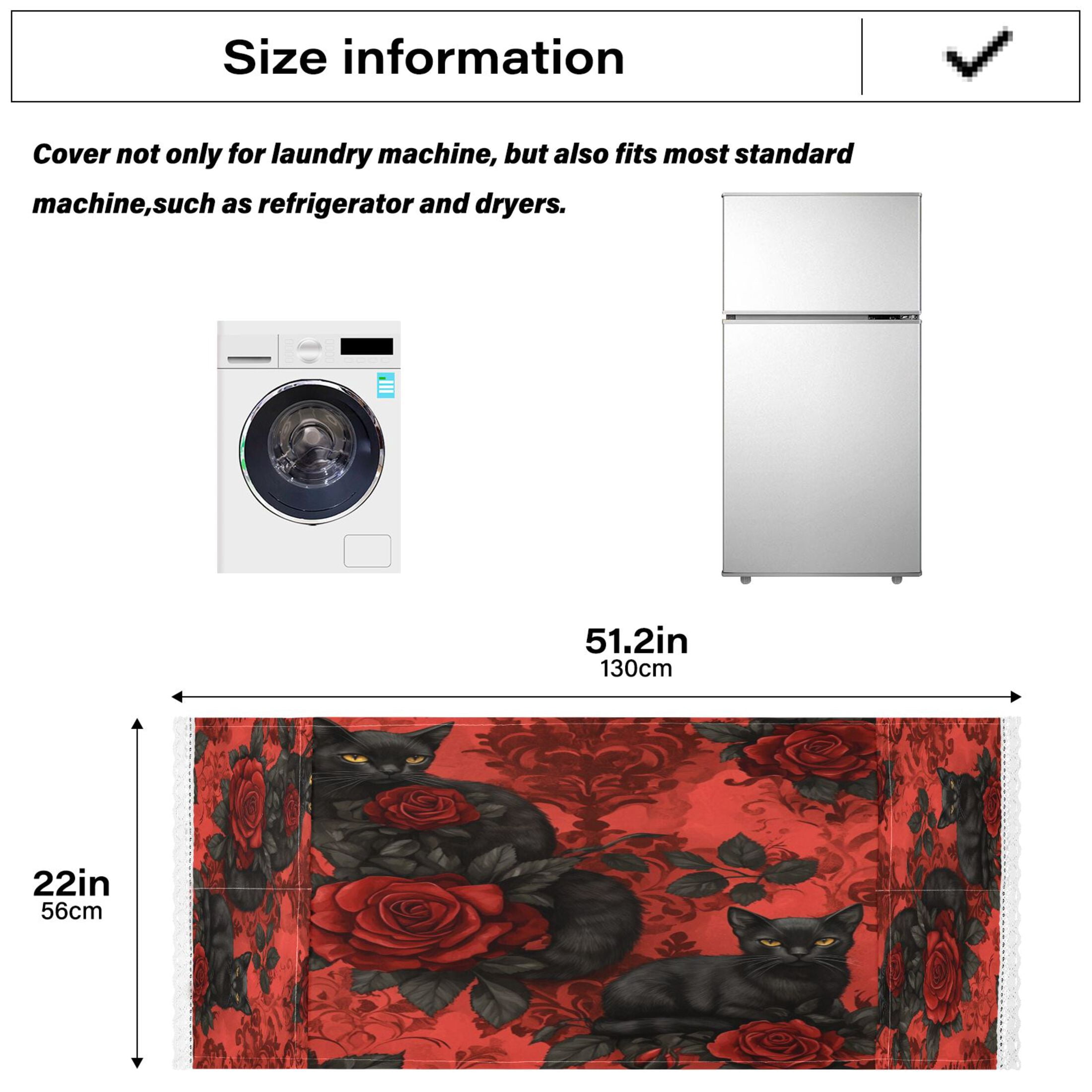 WOBOGO Gothic Roses Black Cats Pattern Washing Machine Cloth Dryer Refrigerator Top Cover Protective Non-Slip Mat For Kitchen Laundry