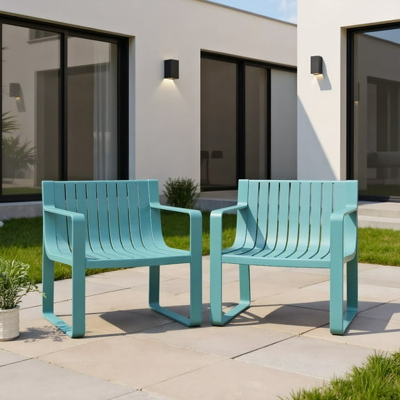 Resenkos Outdoor Dining Room Chairs, Patio Kitchen Chairs,Patio Chairs Set of 2 with Curved Backrests and Seats-Blue