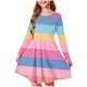 thumbnail image 1 of Odeerbi Niñas Manga Larga Ballet Skater Vestido Rainbow Striped Stretchy Twirly A Line Vestido Escuela Recital Cuello Redondo Vestido, 1 of 5
