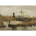 thumbnail image 2 of Carl Frederik Sørensen 14x11 Gold Ornate Wood Frame and Double Matted Museum Art Print Titled - Malmo Harbor, Gray Weather (1870), 2 of 4
