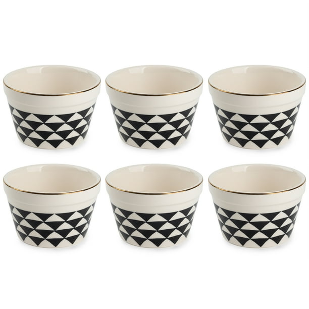 Thyme & Table Stoneware Ramekin, Black & White Medallion, 6Piece Set