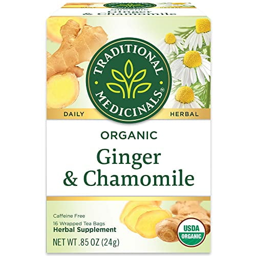 Traditional Medicinals Organic Ginger & Chamomile Herbal Tea, Relieves