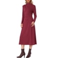 thumbnail image 4 of INSPIRE CHIC Fall Ribbed Knit Dresses for Women Mock Neck Casual Long Sleeve Maxi Dress M Wine Red, 4 of 6