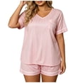 thumbnail image 2 of Blmnix Womens Pajama Sleepwear Sets Plus Size Pajamas Summer Pajamas Short Pajama Short Sleeve Pink V-Neck Cropped Spring Pajamas for Women Set,XXL, 2 of 7