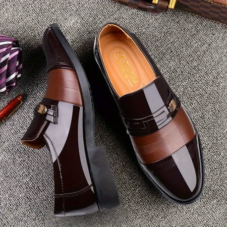 

STAMKJ Stylish Men‘s Business Dress Shoes with Trendy Faux Patent Leather Upper Comfortable Non-Slip Rubber Sole Perfect for Formal Occasions
