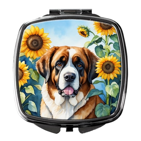 Saint Bernard in Sunflowers Compact Mirror 2.75 in x 3 in