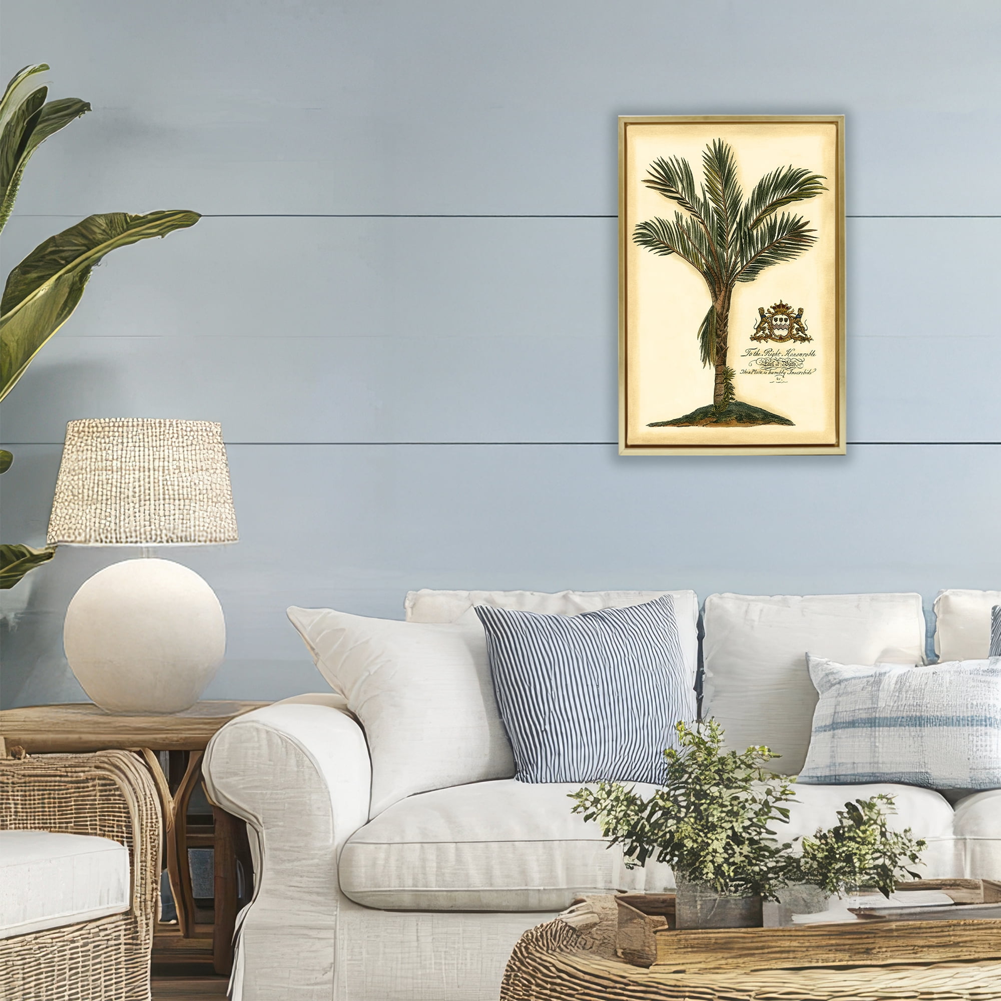 Stupell Industries Vintage Colonial Palm Gold Framed Floater Canvas Wall Art, design by Vision Studio