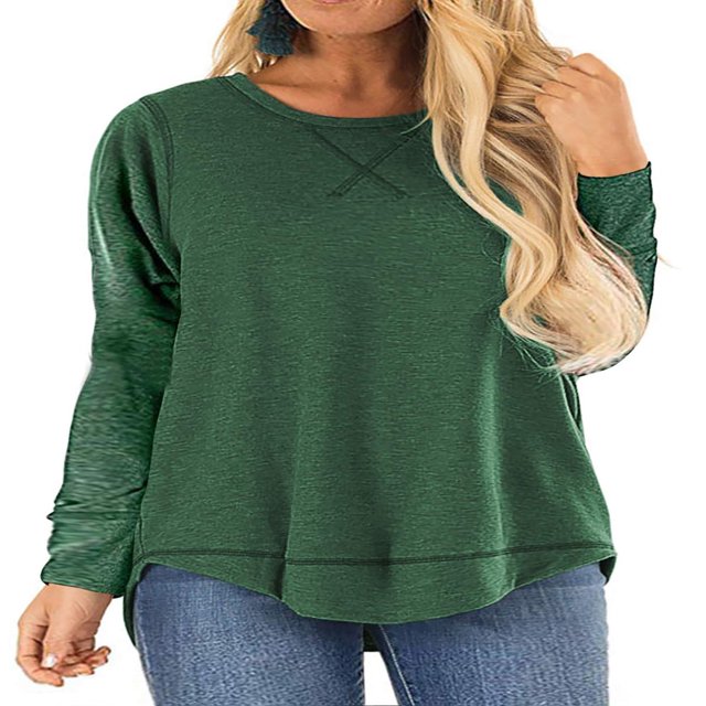 CHUANK T-Shirts Décontractés d'Automne à Col Rond Surdimensionné pour Femmes Mignon Rayé Manches Longues Grande Taille Tunique Blouse Gris Foncé 22 Plus