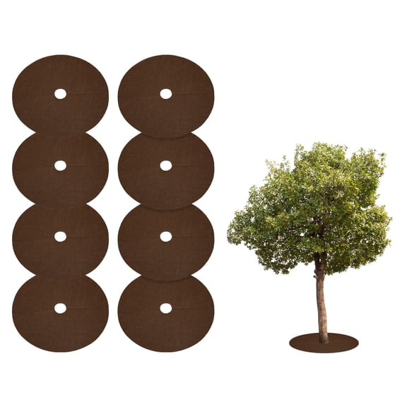 Uxcell 8pcs Tree Mulch Ring 12.6 Inch Non-Woven Round Tree Protector Weed Barrier Mat Plant Cover Rings for Weed Grass Control Root Protection, Brown