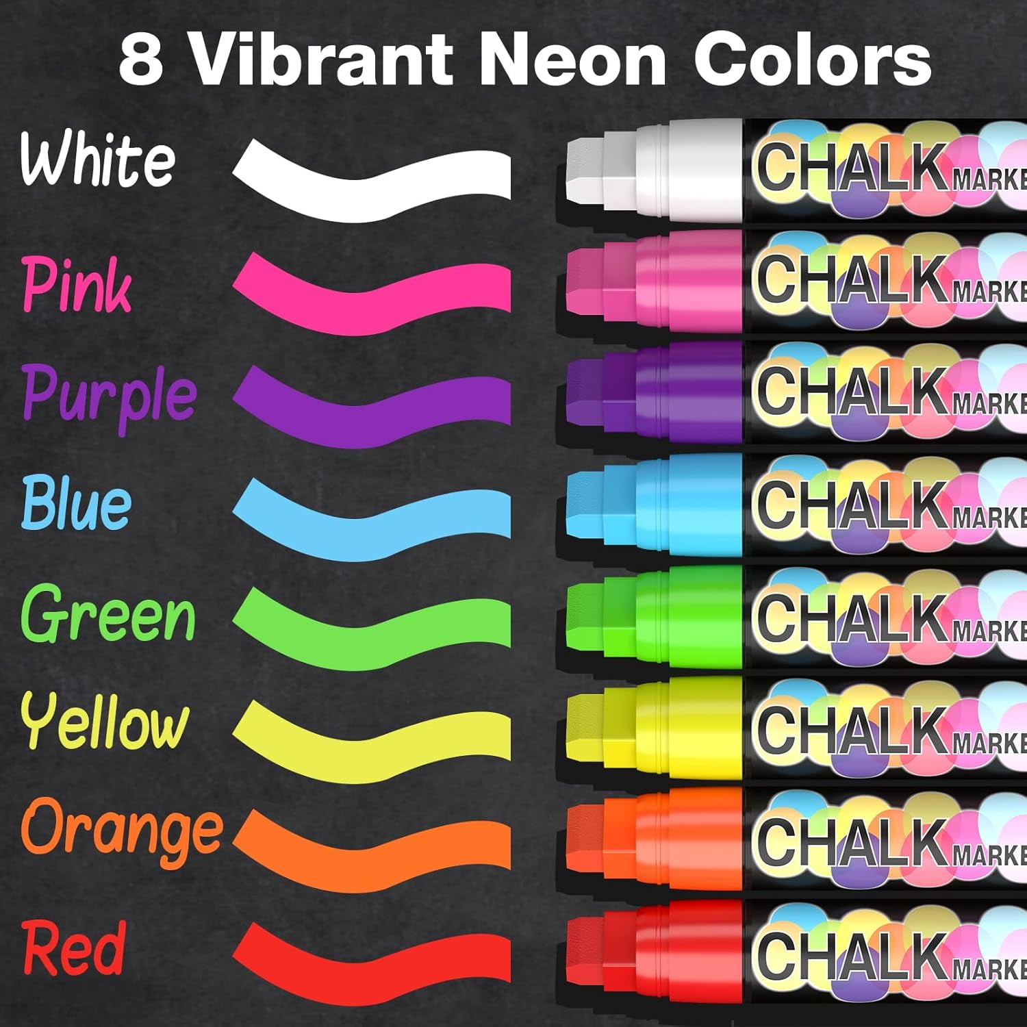 8 Pack 15mm Jumbo Liquid Chalk Marker,Window Paint Markers,Neon Glass Markers Pen, Wet Erase for Cars, Auto, White Board, Chalkboard, Black board, Tire, Mirrors, Bistro