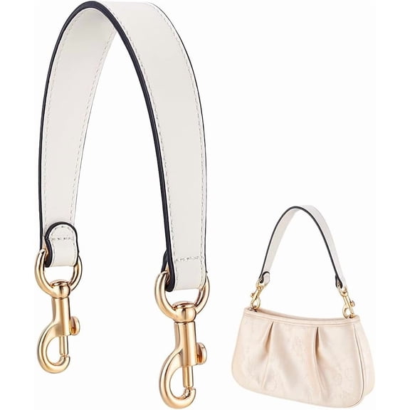 15.2 Inch Short Bag Strap 1 Inch Wide Leather Purse Strap Beige Bag Handles Replacement Puse Handle Handbag Strap with Golden Buckles for Women DIY Underarm Bag Handbag Shoulder Bag