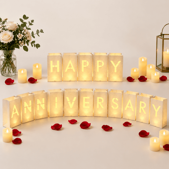 Happy Anniversary Light Up Letters Luminary Paper Bags Decor