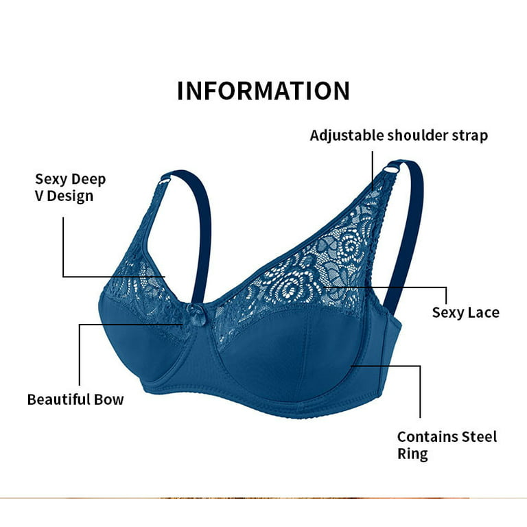 MRULIC bras for women Low Cut Bra For Womens Unlined Plus Size Bra Full  Bust Sheer Bra Lace Bra Push Up Brassiere Bra Thin Cup Bra Blue + 36C